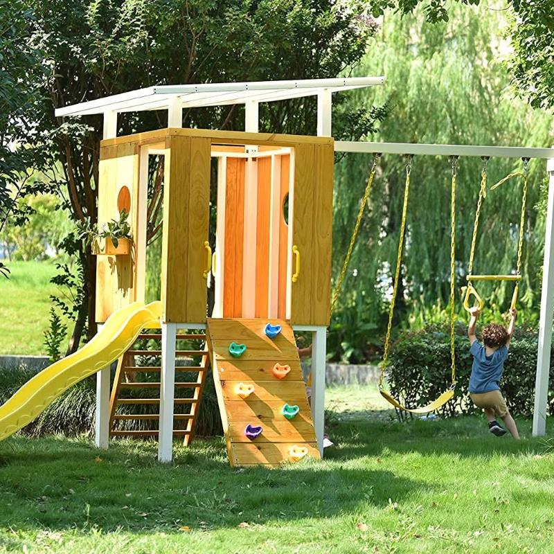 Avenlur Forest - Modern Backyard Outdoor Swing Set 2 Swings And Trapeze Bar