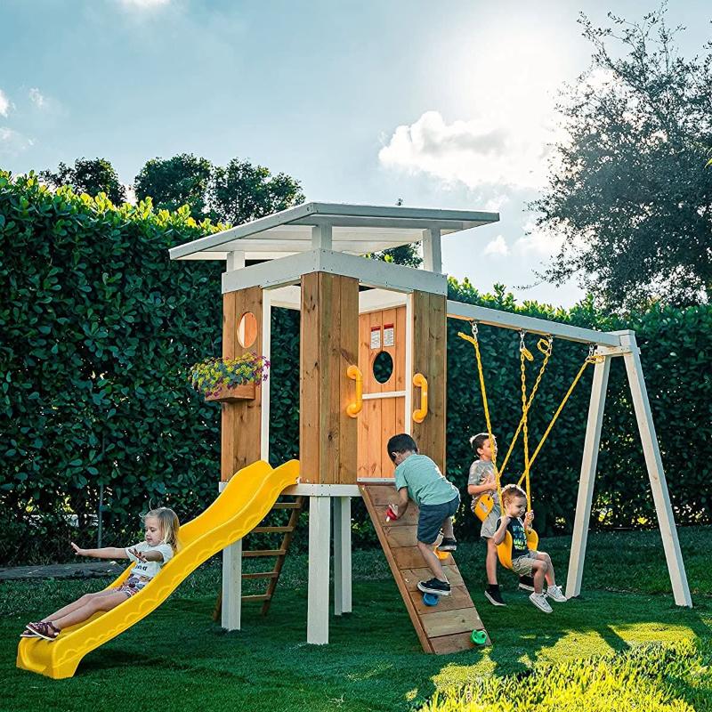 Avenlur Forest - Modern Backyard Outdoor Swing Set 2 Swings And Trapeze Bar