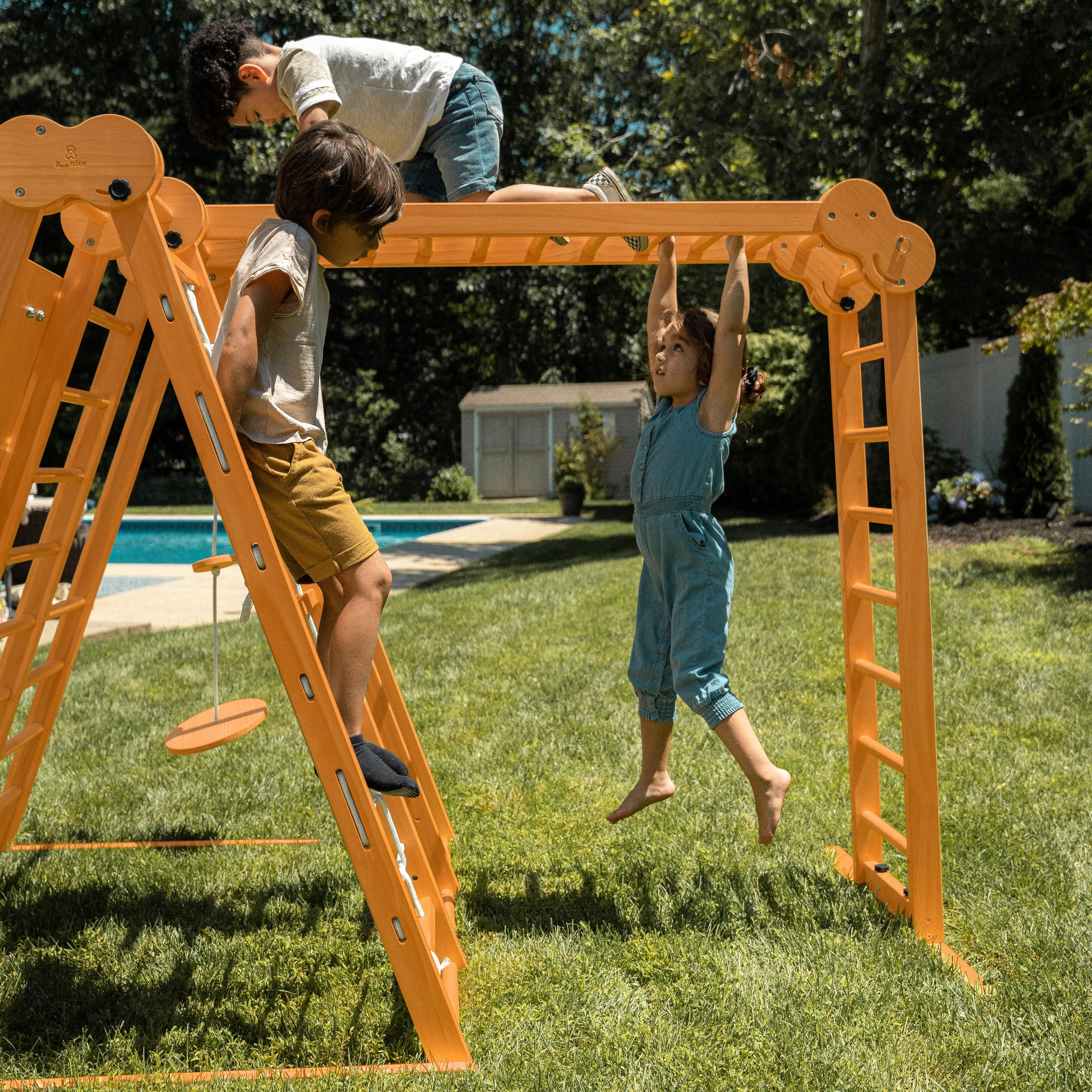 Avenlur Chestnut - Outdoor and Indoor 8-in-1 Jungle Gym for Toddlers Playset